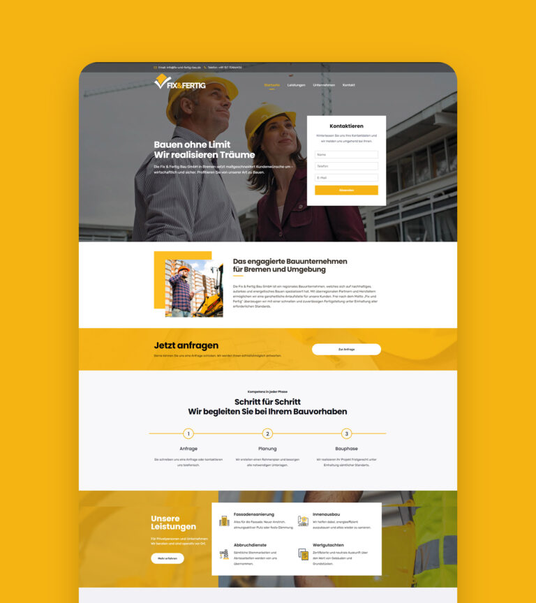 webseite-fixufertig webseitengestaltung für bauunternehmen von yd media
